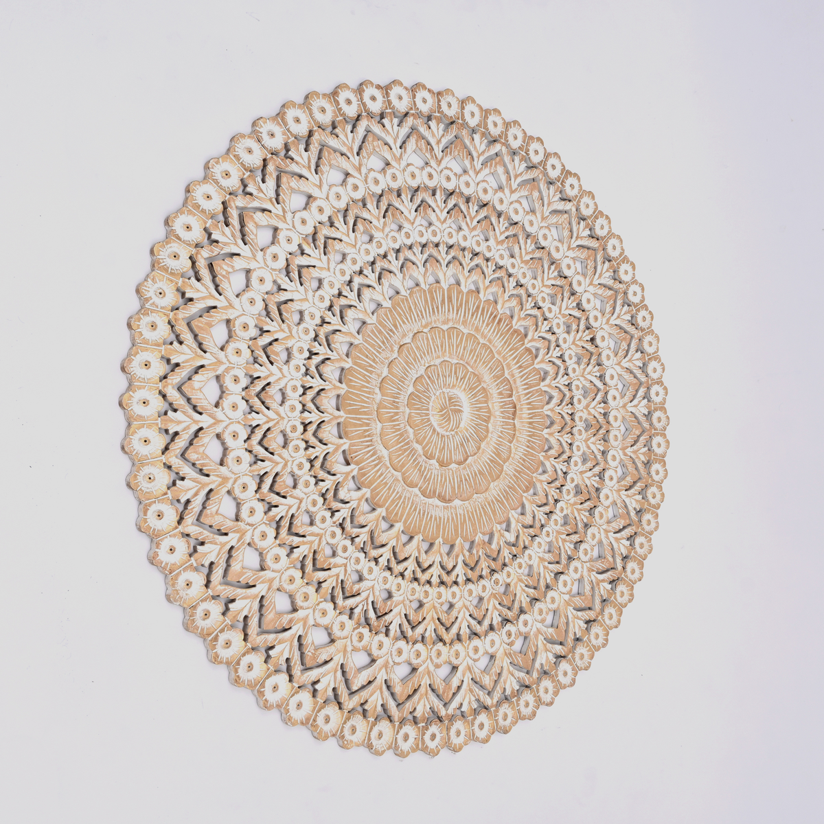 Wooden Floral Hand Carved Mandala Round Wall Decor - 48"