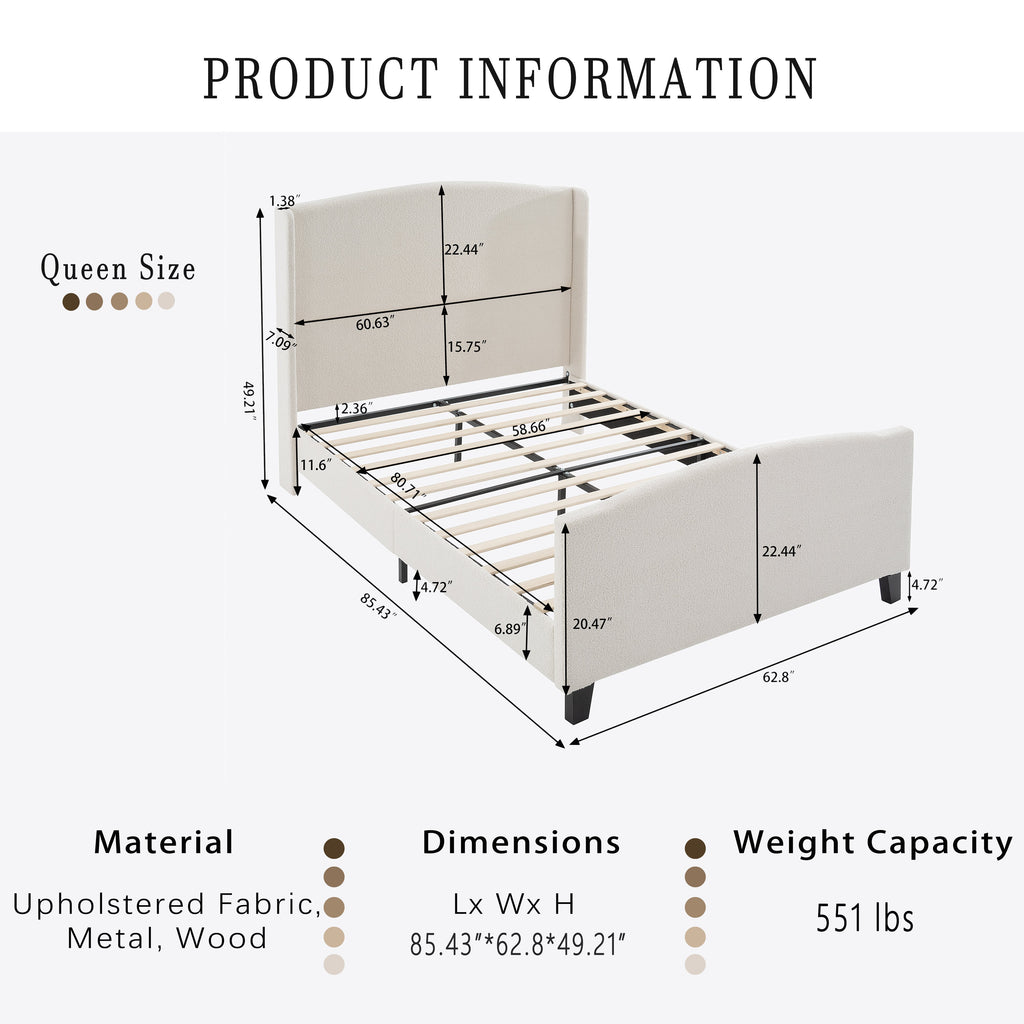 Queen Size Bed Frame with Upholstered Headboard