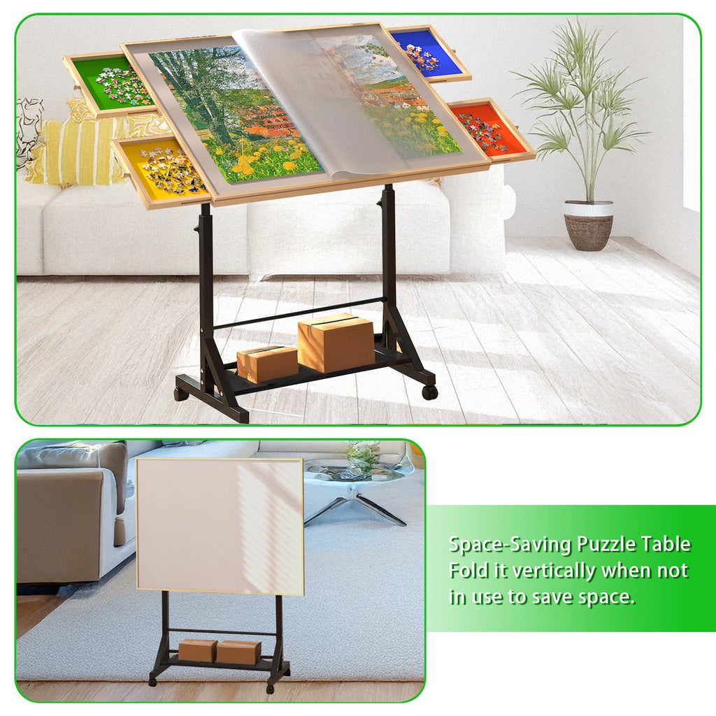 Wooden 1500 Pieces Puzzle Table with Drawer