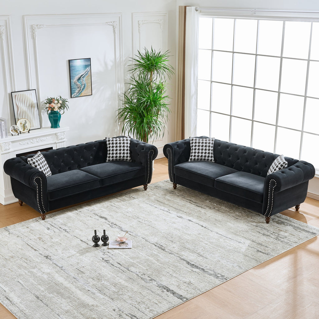 3+3 Seater Chesterfield Velvet Upholstered Sofa