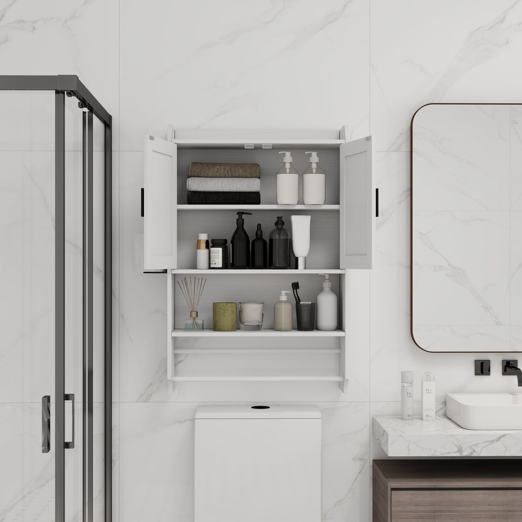 Bathroom Wall Cabinet with Doors, Adjustable Shelf, Towel Bar and Paper Holder