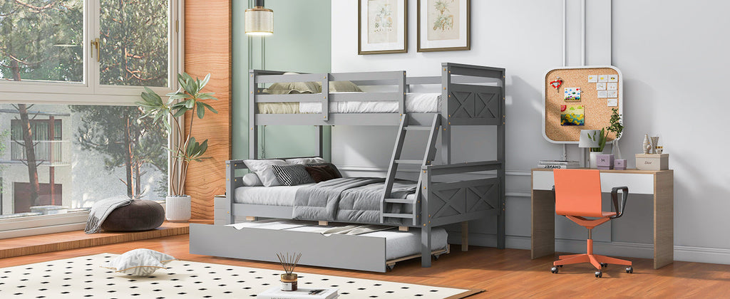 Twin Over Full Bunk Bed with Ladder, Trundle & Safety Guardrail