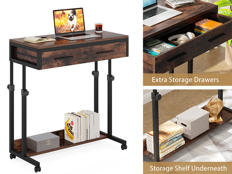 Portable Laptop Desk with Drawer & Wheels