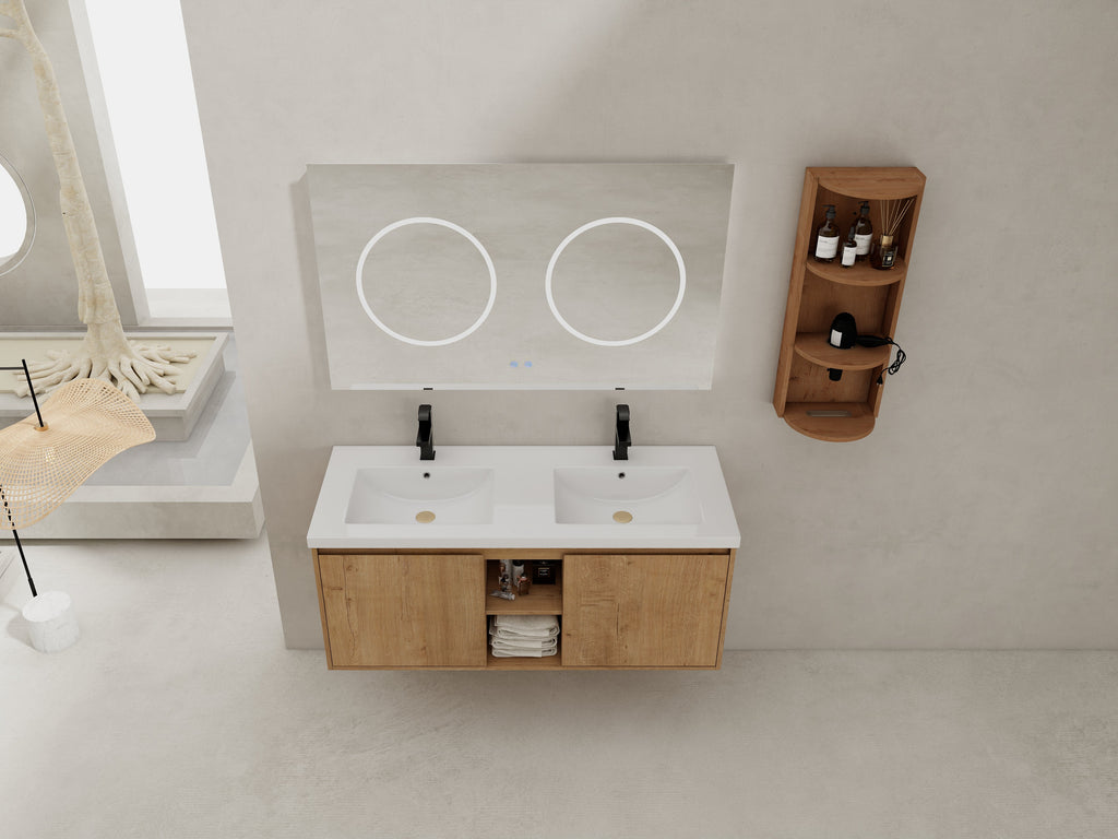 48" Wall-Mounted Bathroom Vanity With Double Sink and Storage Rack
