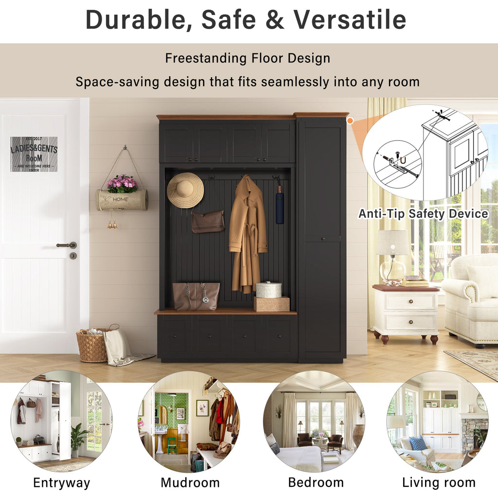 Vibe Haus 78.7"H Entryway Hall Tree with Storage Bench