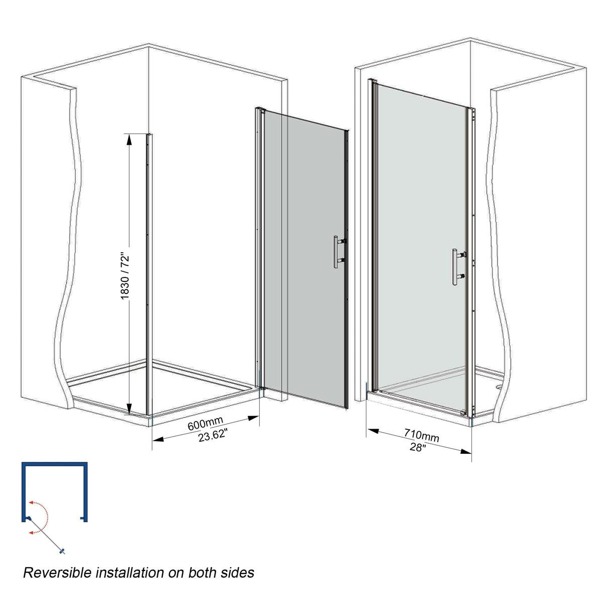 28"x 72" Pivot Shower Door