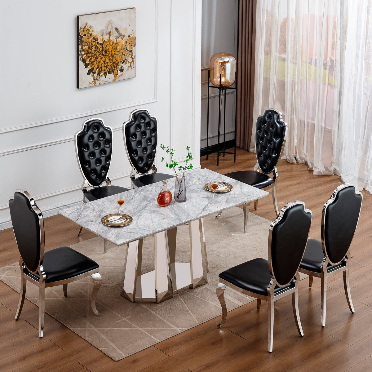 Modern Faux Marble Dining Table for 6