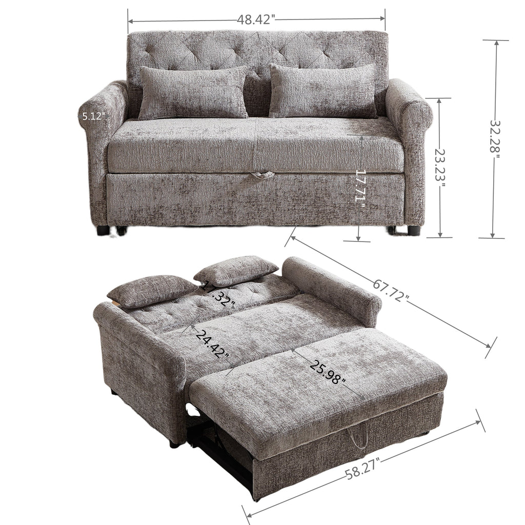 58.27 Inch 3-in-1 Loveseat Sofa Bed