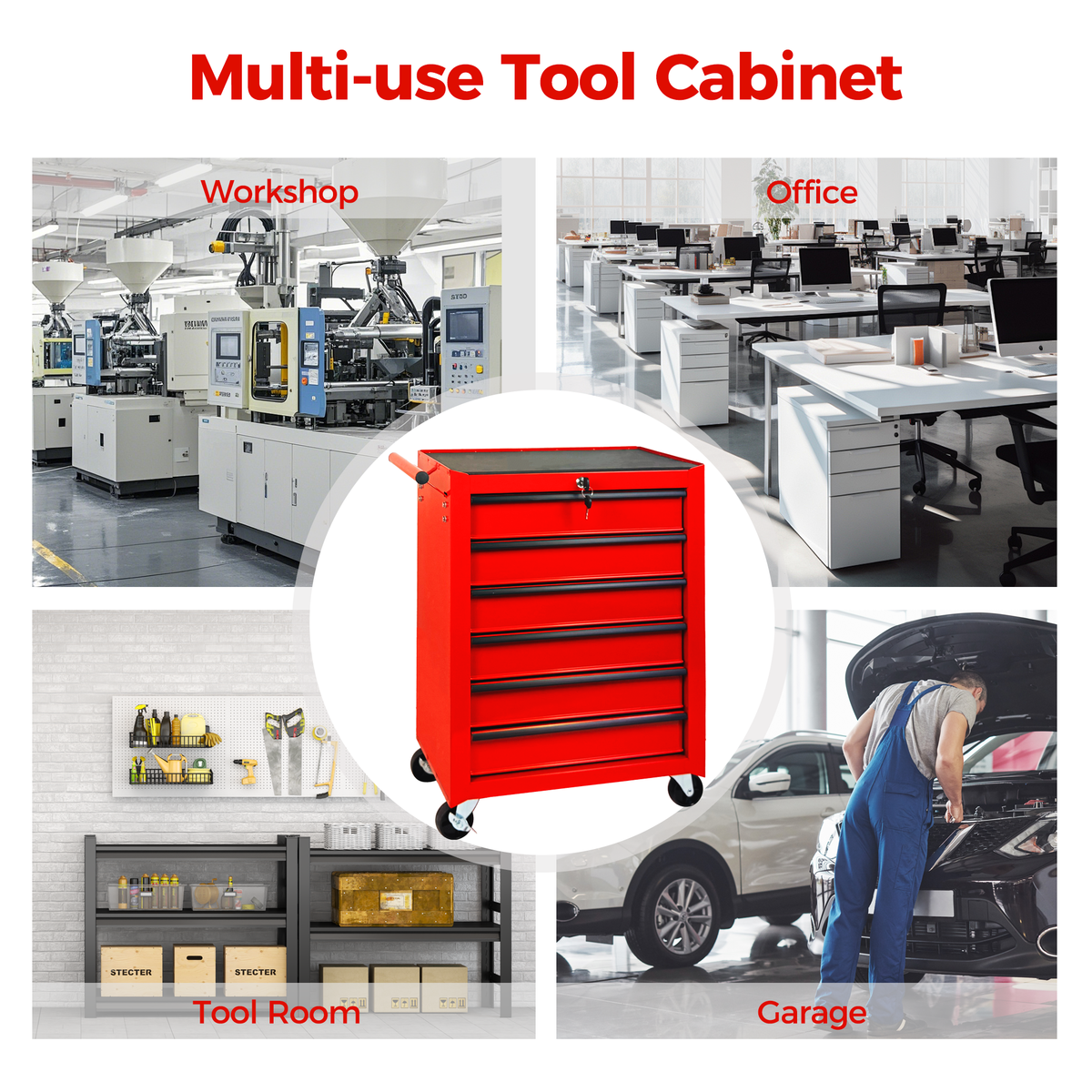Rolling Metal Tool Chest with 6 Drawers