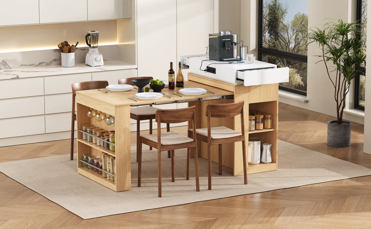 TREXM Extendable Dining Table with Folding Tabletop