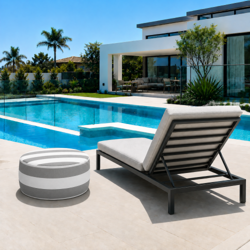 Outdoor Inflatable Ottoman - Gray/White Striped