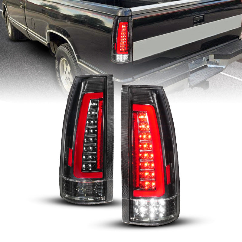 ANZO 88-99 Chevy/GMC C/K1500/2500/3500 Full LED Light Tube Taillights Black Housing Clear Lens 311485