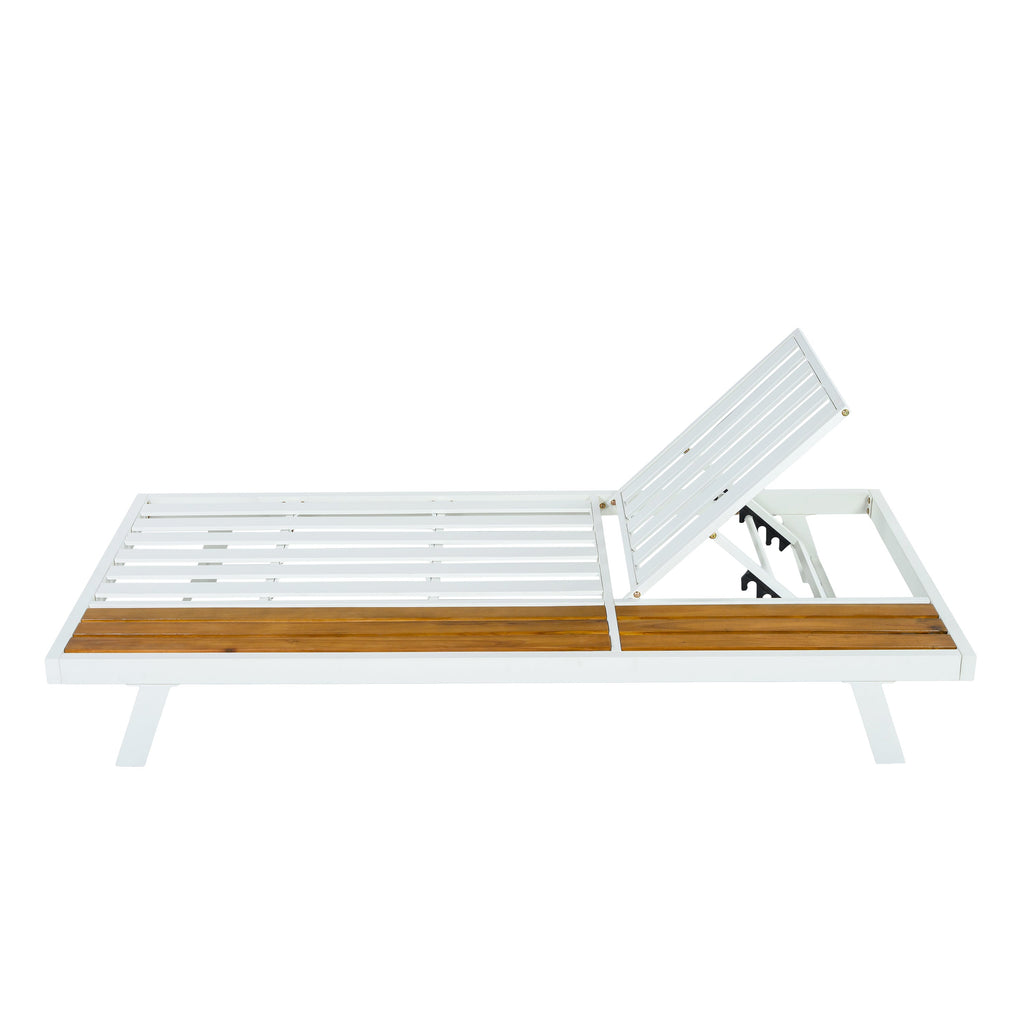 White Iron + Teak Finish Chaise Lounge Frame