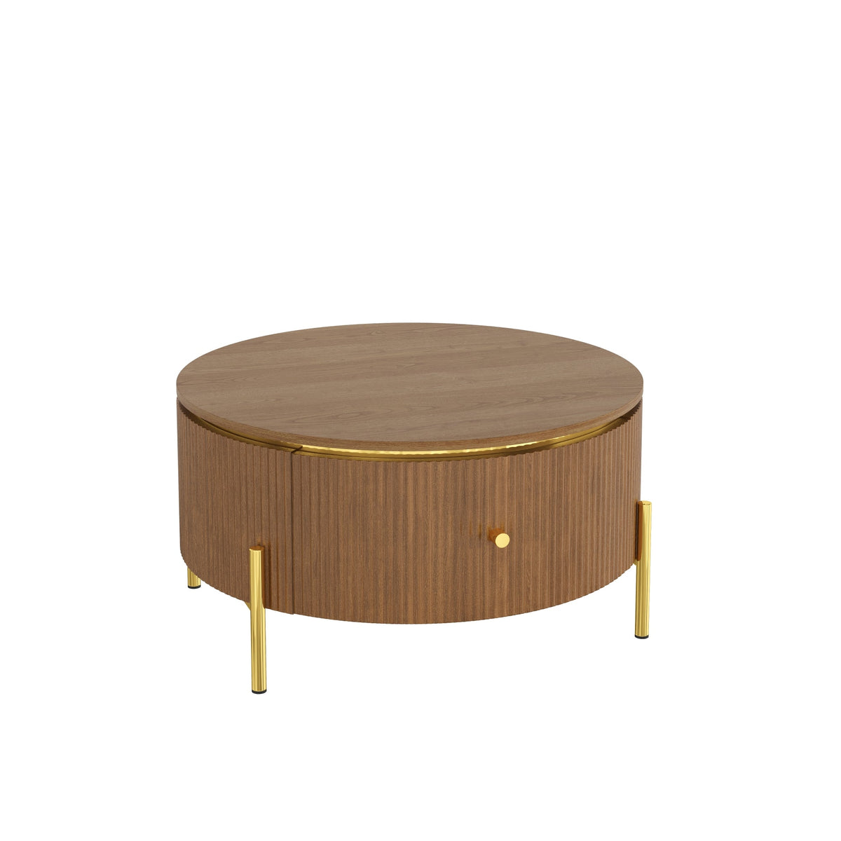 Modern Round Coffee Table with 2 Large Drawers