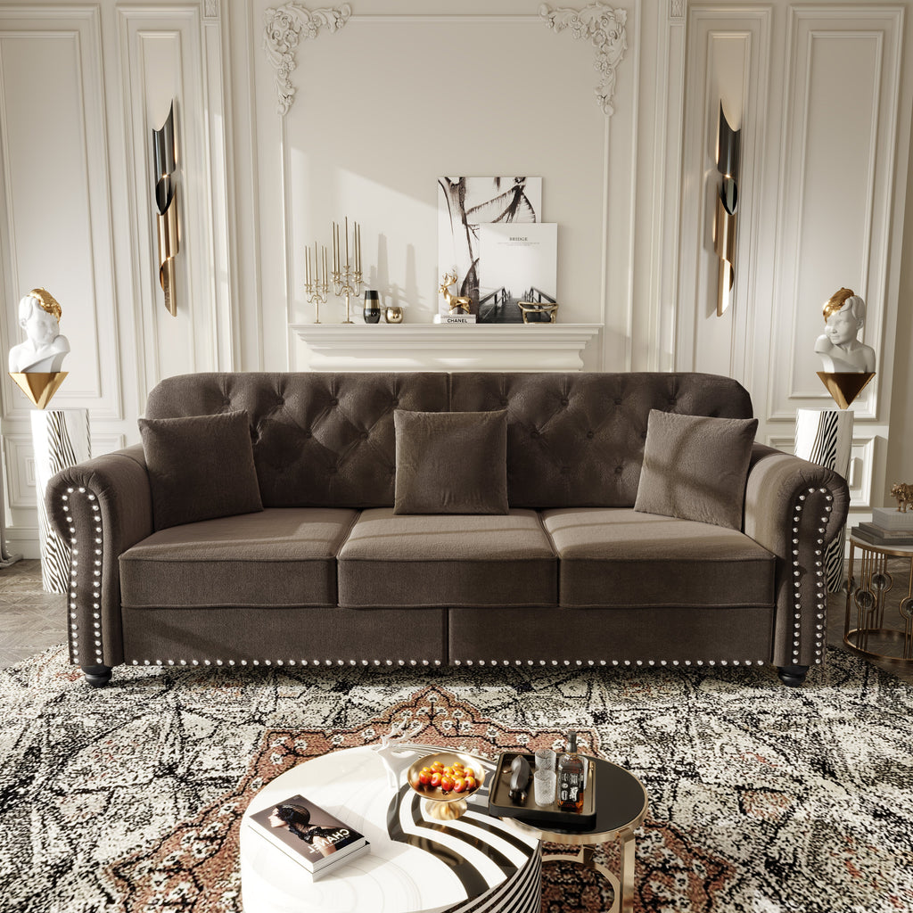 82.6" Upholstered Velvet Sofa with Nailhead Trim