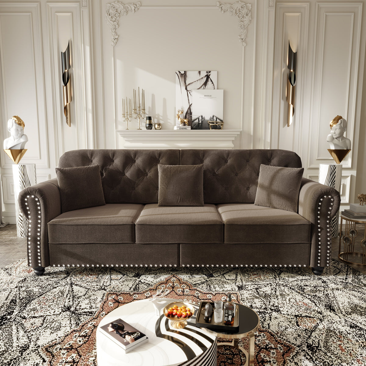 82.6" Upholstered Velvet Sofa with Nailhead Trim