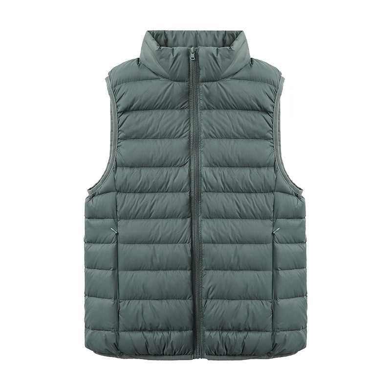 Womens Thin-style Down Vest, Cross-border, Two-way Zipper, 90 White Duck Down, Short Length