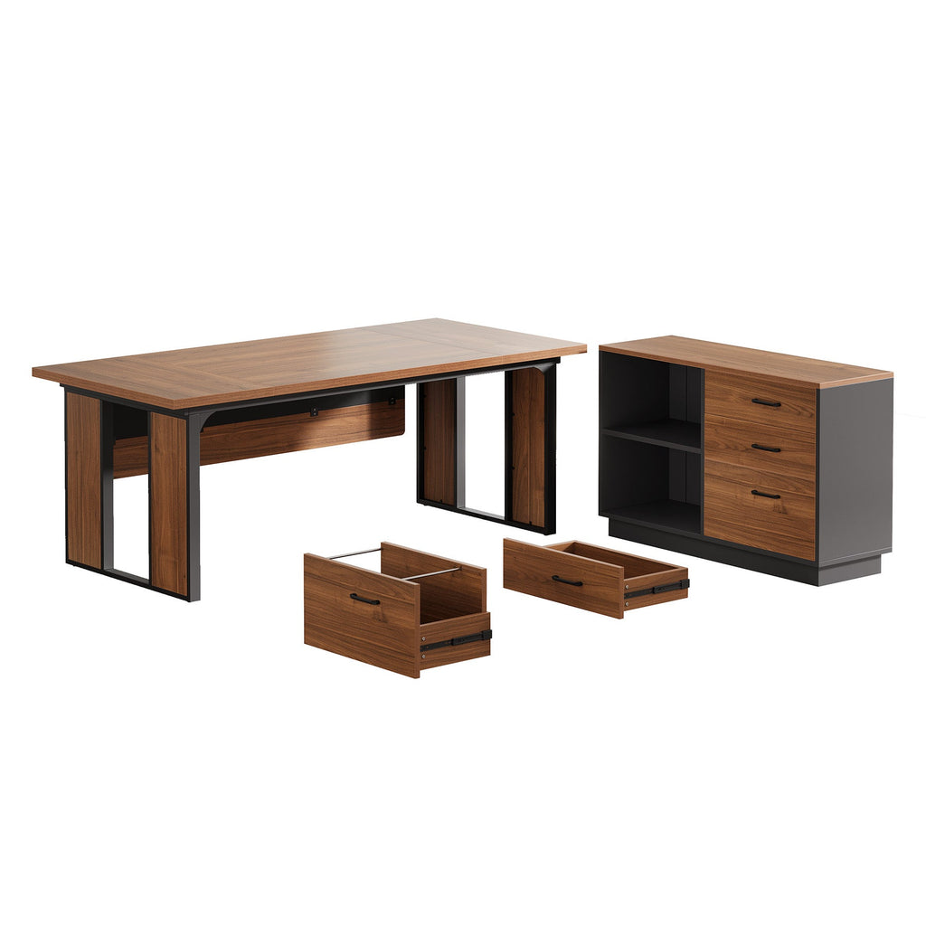 63-Inch L-Shaped Executive Desk with 47-Inch File Cabinet