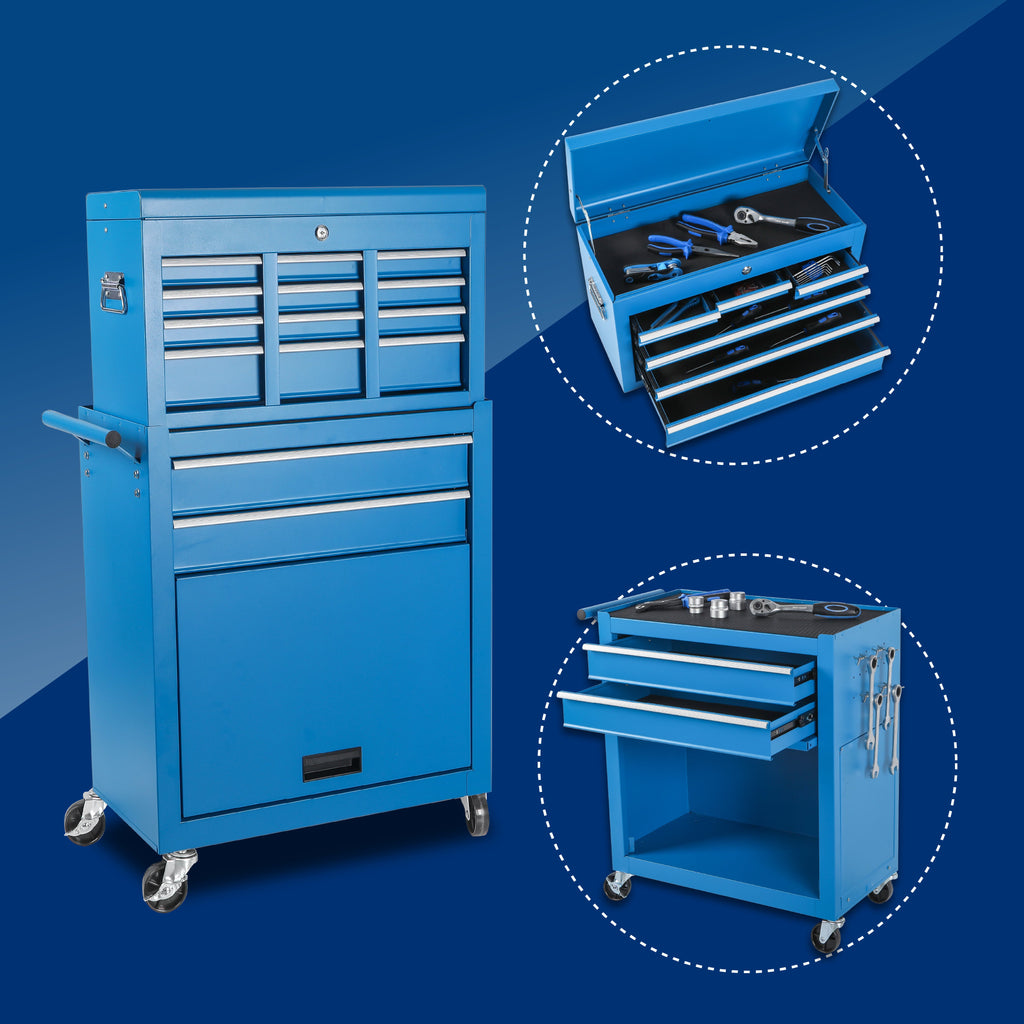 8-Drawer Rolling Tool Storage Cabinet with Detachable Top Toolbox