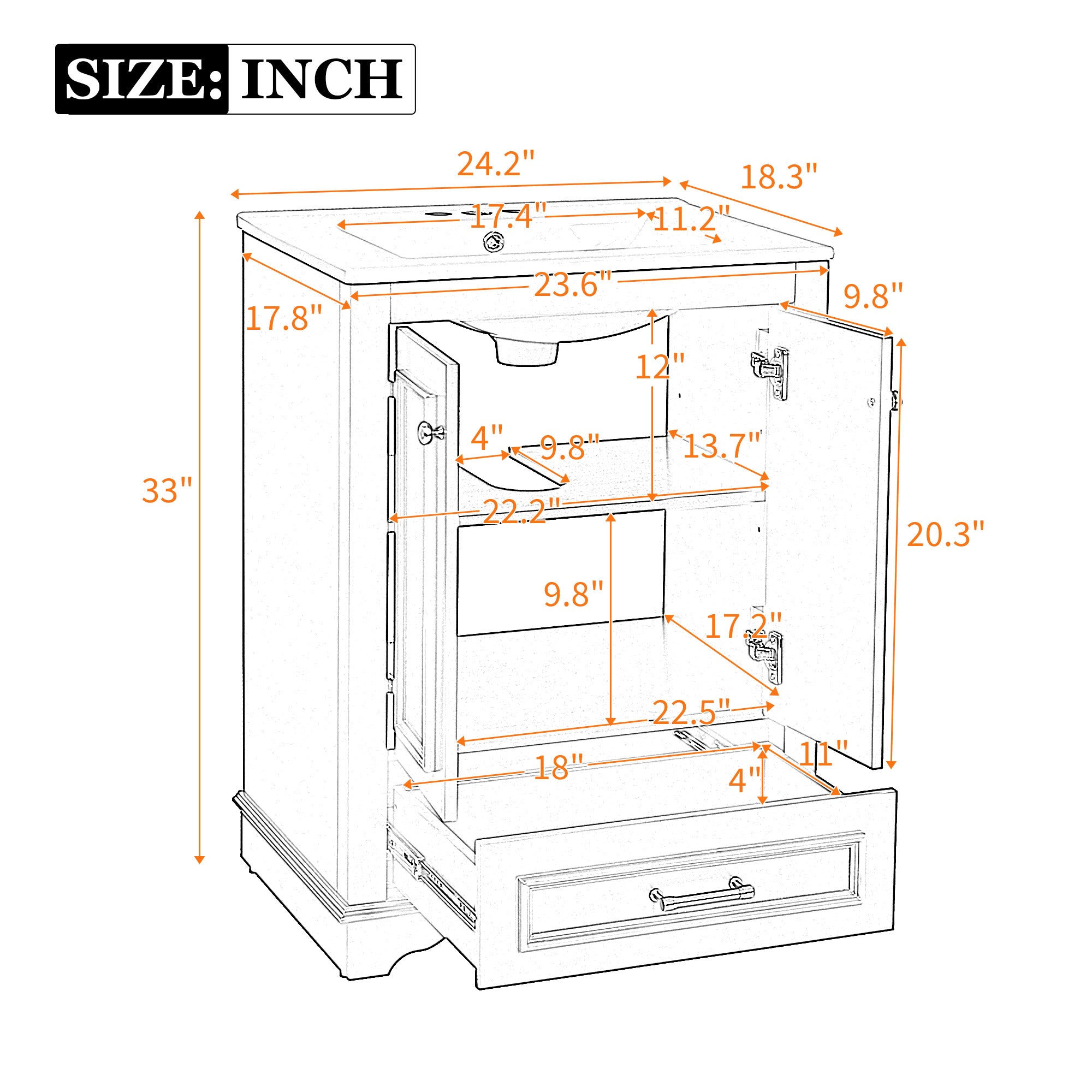 24'' Bathroom Vanity with Ceramic Sink Combo