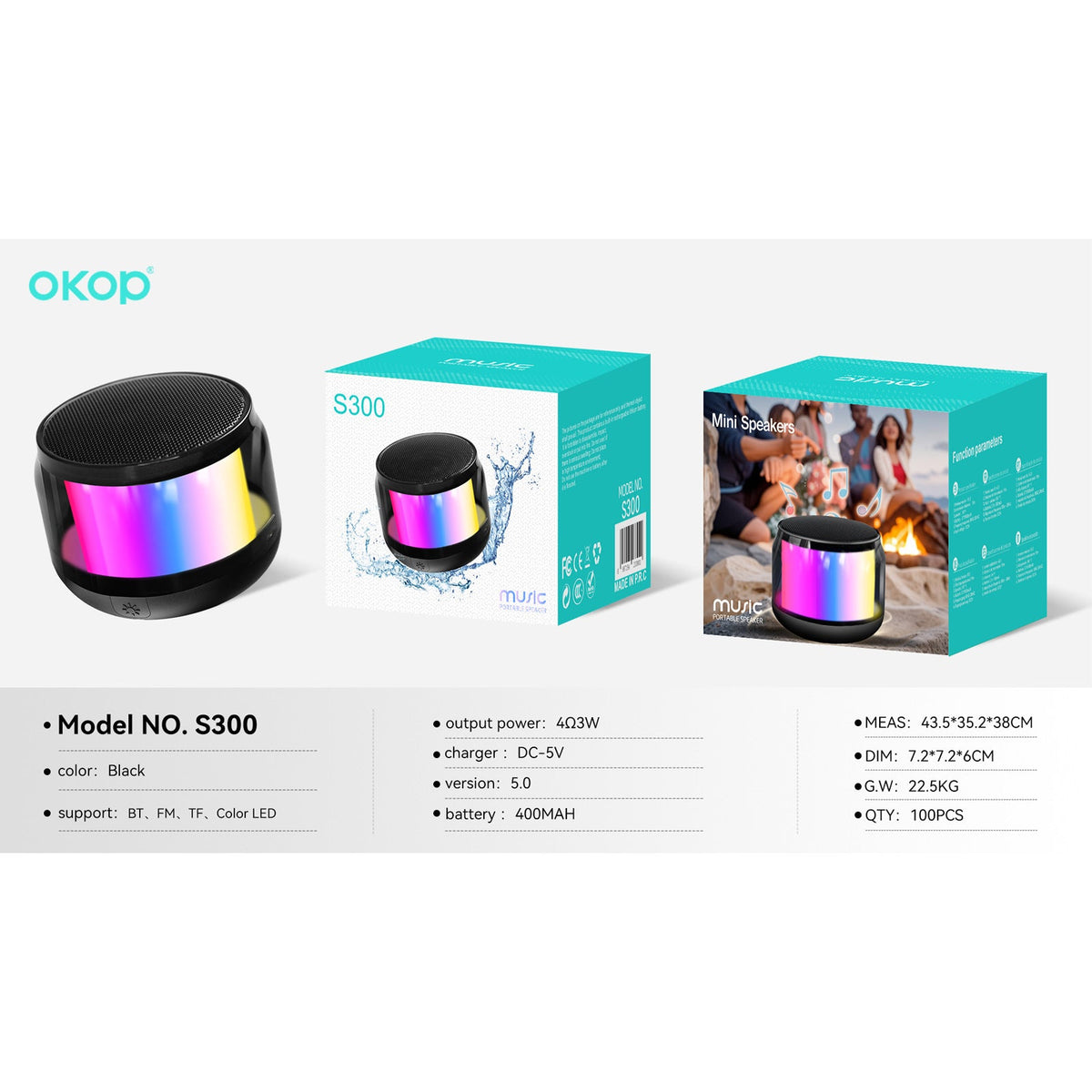 KP-S300 Best-Selling Mini Portable Bluetooth Speaker Cool Sci-Fi Lighting Multifunctional Wireless Outdoor Subwoofer In Stock