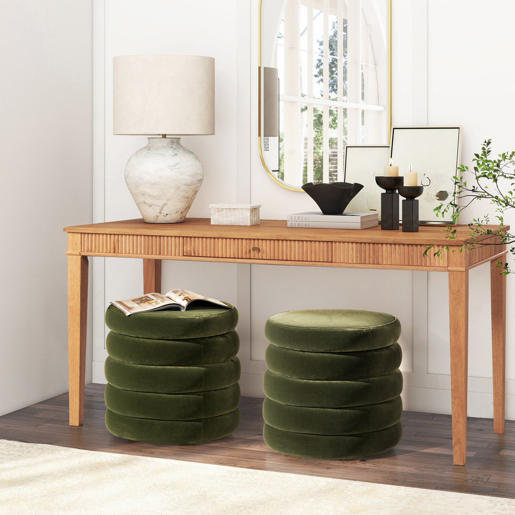 Fuji 19" Oversized Round Storage Ottoman, Olive
