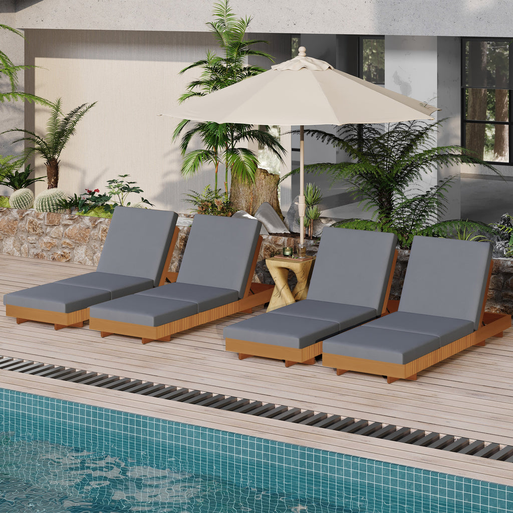Lounge Chaise Set, Acacia Solid Wood with Lounge Cushion