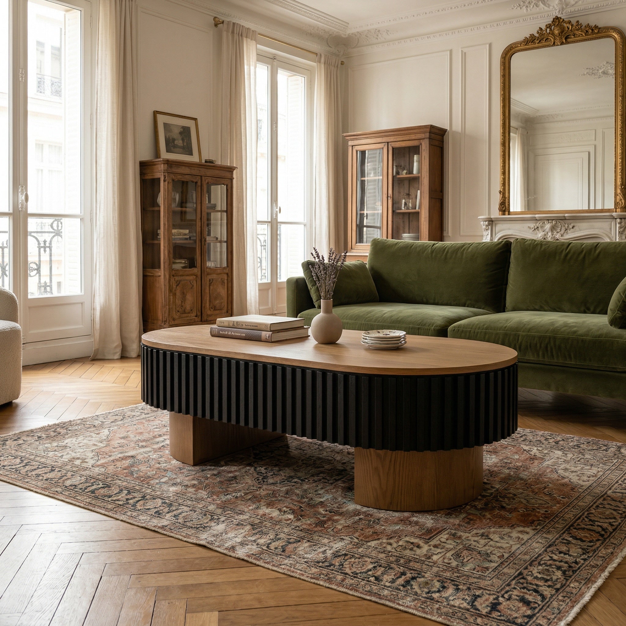 43.7" Oval Coffee Table With Hidden Storage
