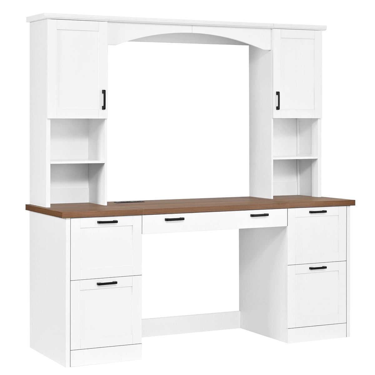 On-Trend Farmhouse Arched Computer Desk with Hutch