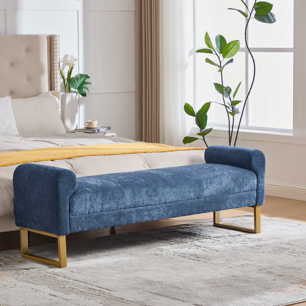 65" Ottoman Bench, Chenille Bench for Bedroom