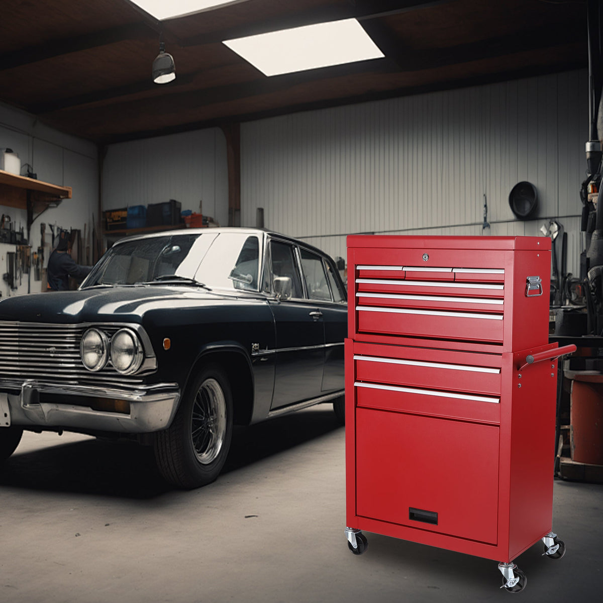 8-Drawer Rolling Tool Storage Cabinet with Detachable Top Tool Box