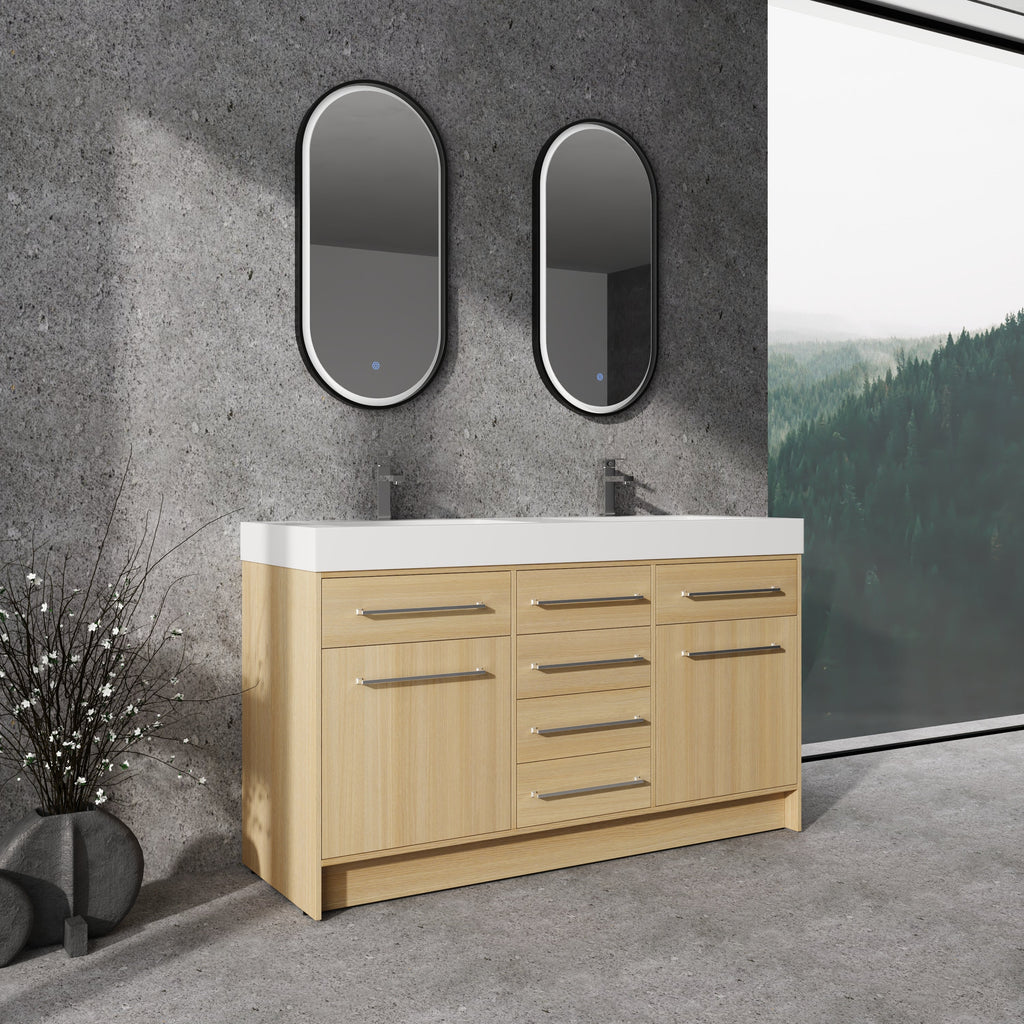 60" Freestanding Bathroom Vanity with Double Resin Sink