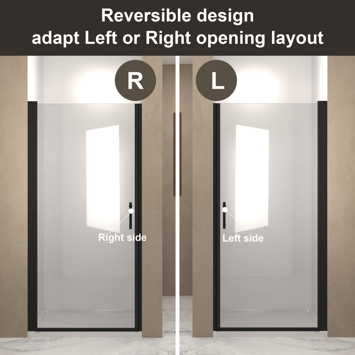 36"x 72" Pivot Shower Door, Matte