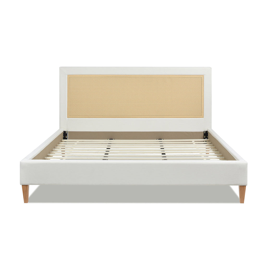 Haley Upholstered Cane-Back Platform Bed, King, Antique