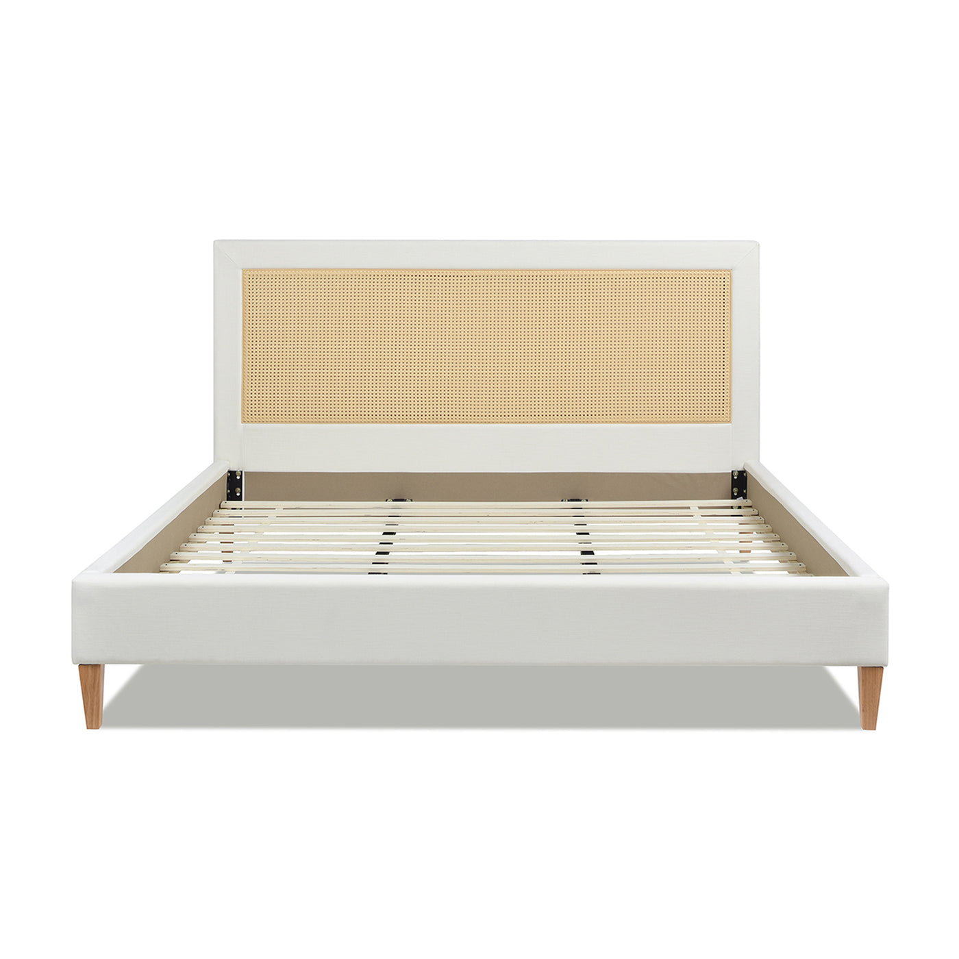 Haley Upholstered Cane-Back Platform Bed, King, Antique