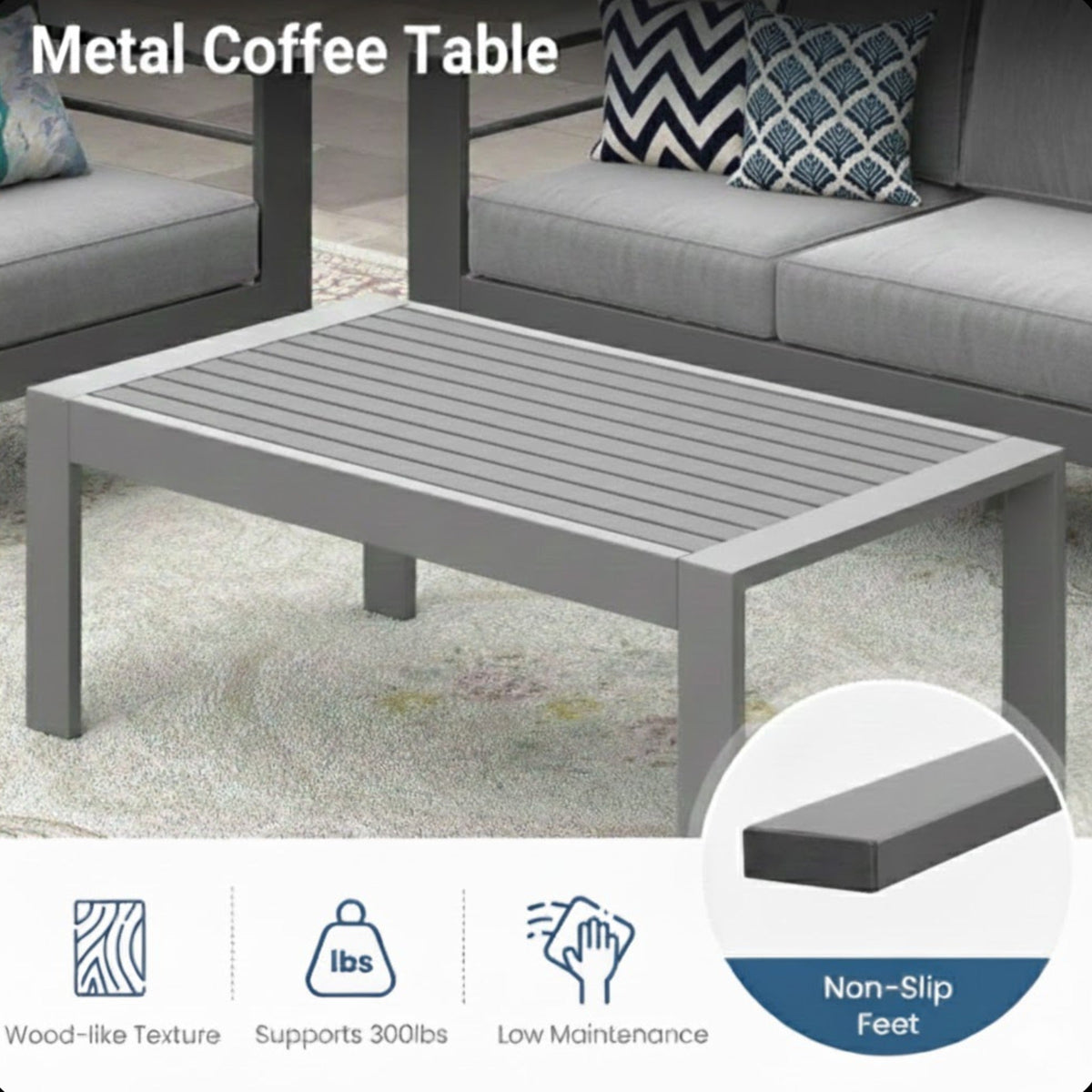 43" x 24" All-Weather Metal Outdoor Coffee Table