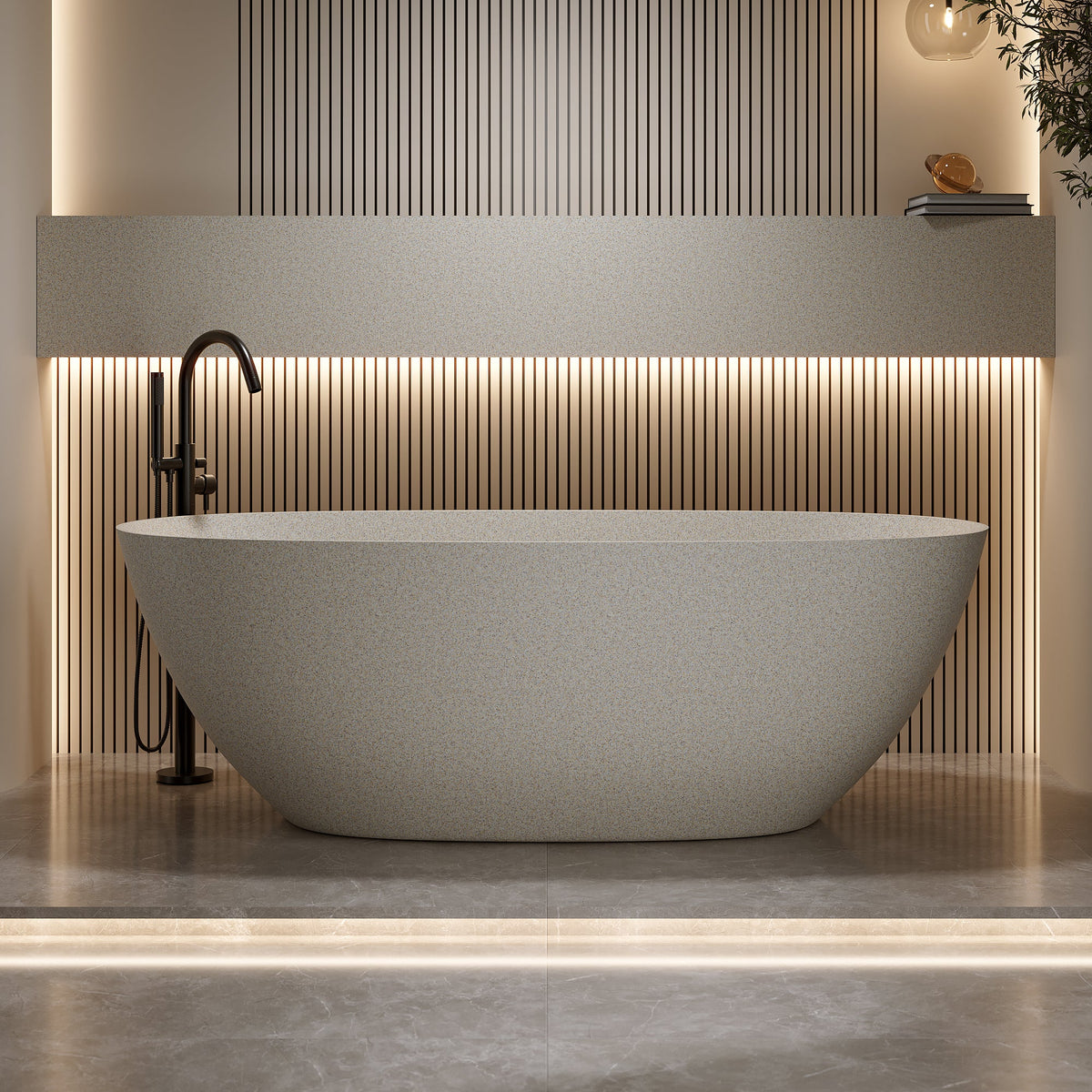 61'' Freestanding Bathtub Resin Stone Soaking Bathtub
