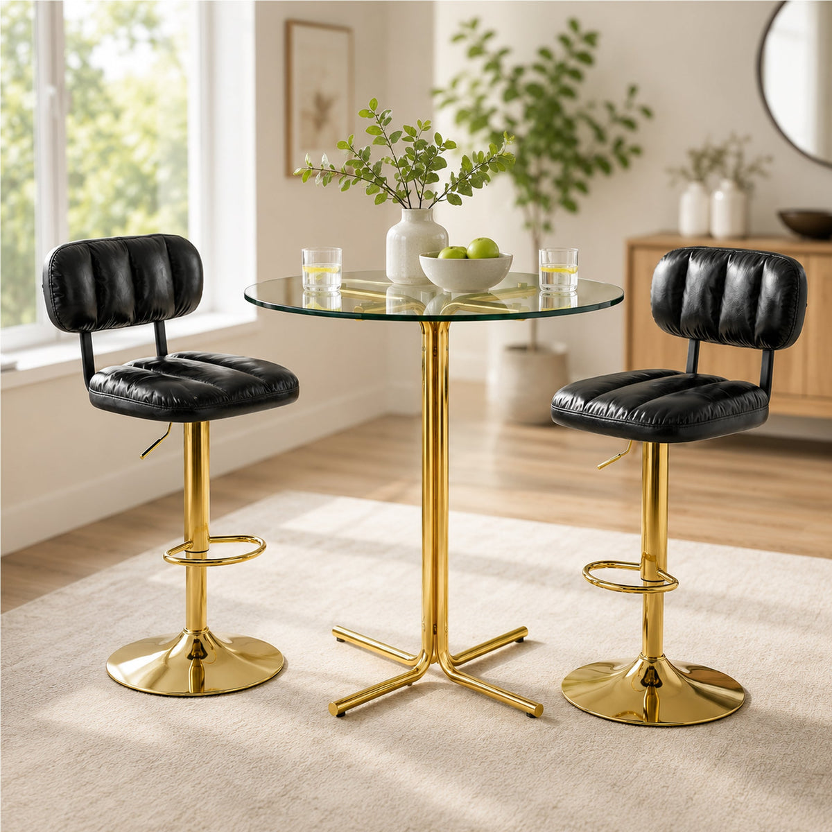 Set of 2 Modern Bar Stools with Adjustable Height