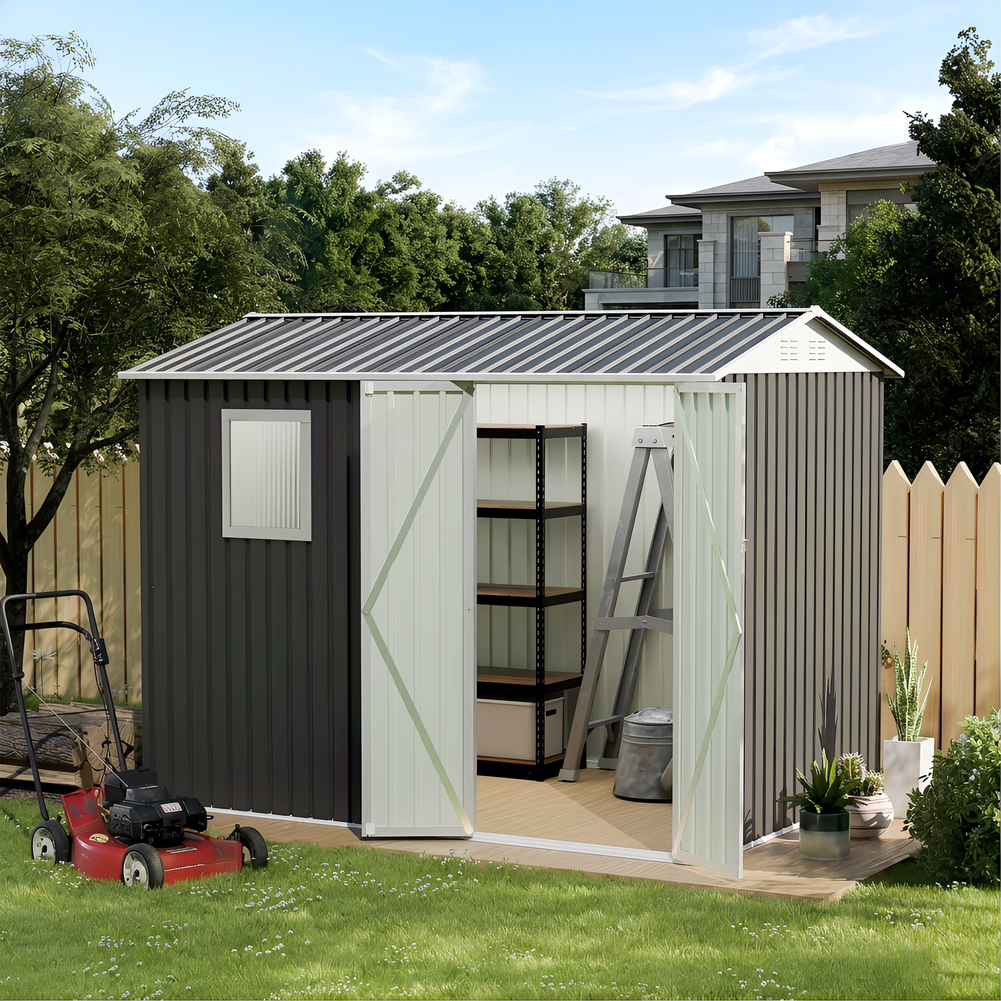 9x6 FT Metal Garden Shed with Windows