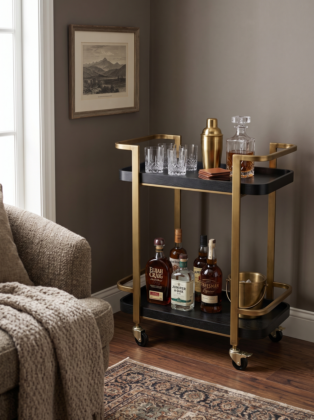 23.8x15.2x32.7" Metal Bar Cart