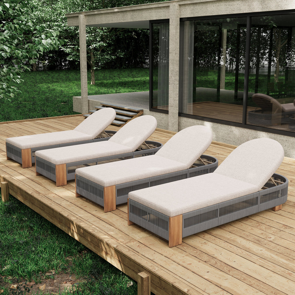 Outdoor Acacia Wood Patio Adjustable Lounge Chair Set of 4
