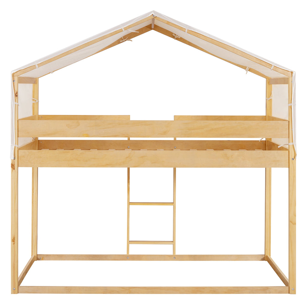 Twin Over Twin Wood Bunk Bed with Tent