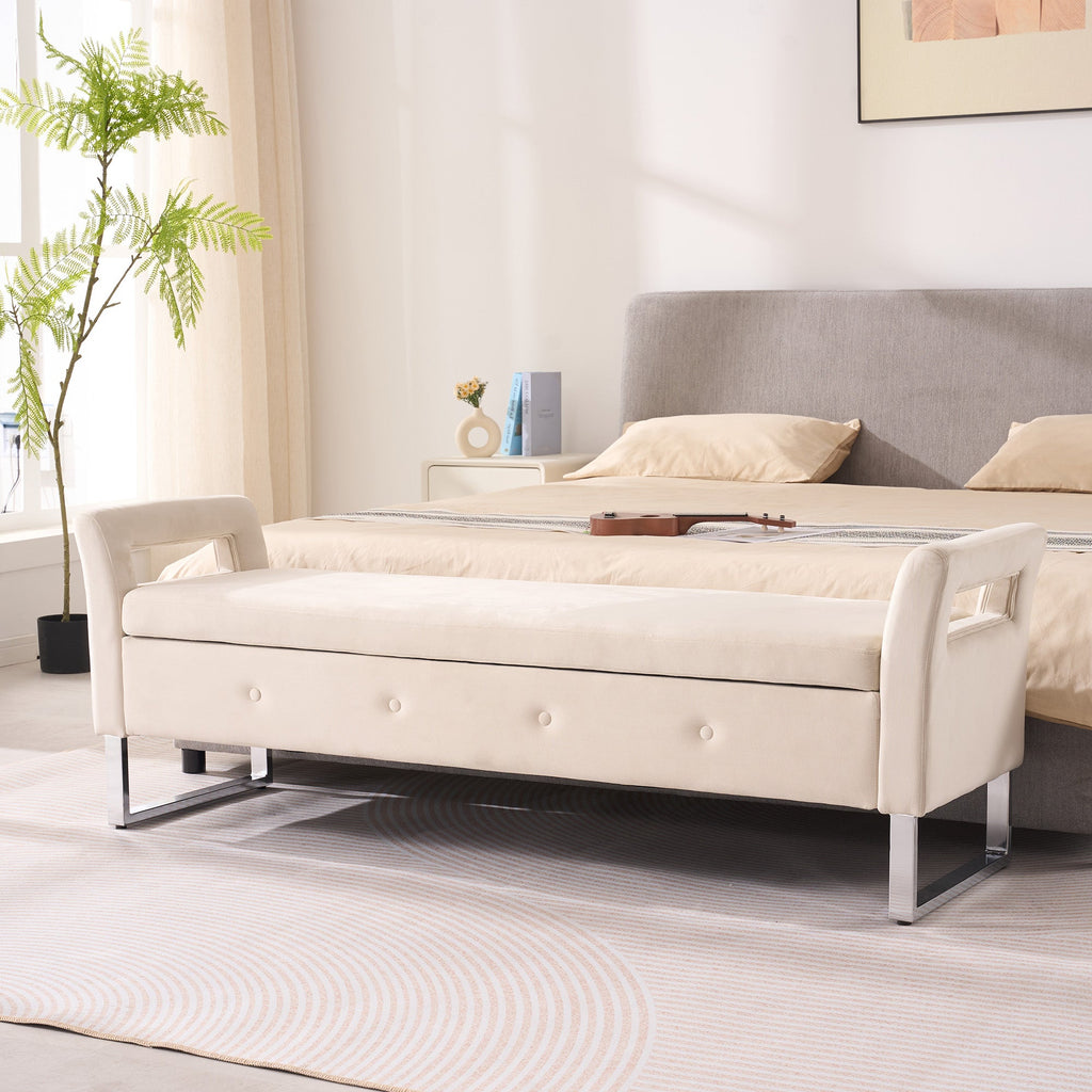 67.91" Wide Velvet Storage Soft Bench with Armrests