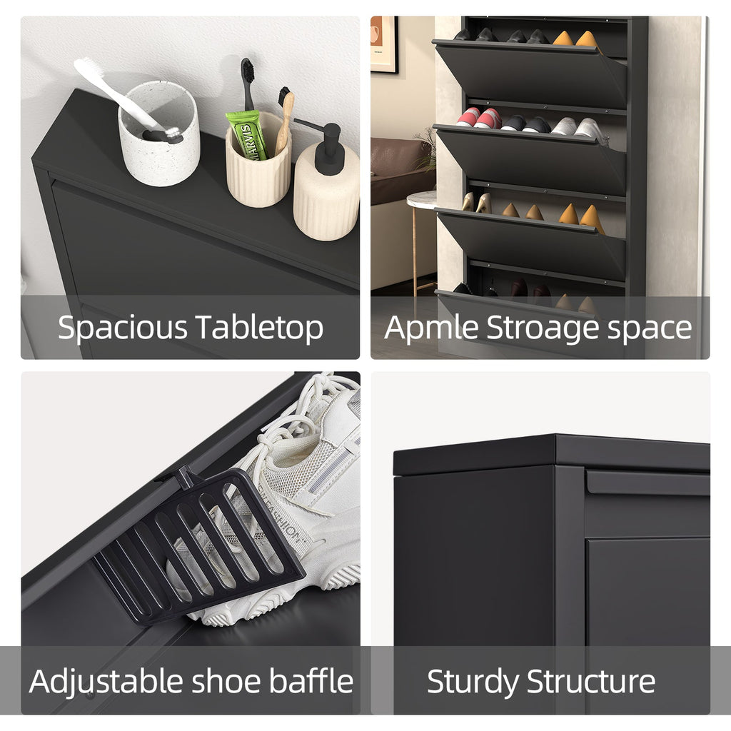Metal Shoe Cabinet with 4 Flip Drawers
