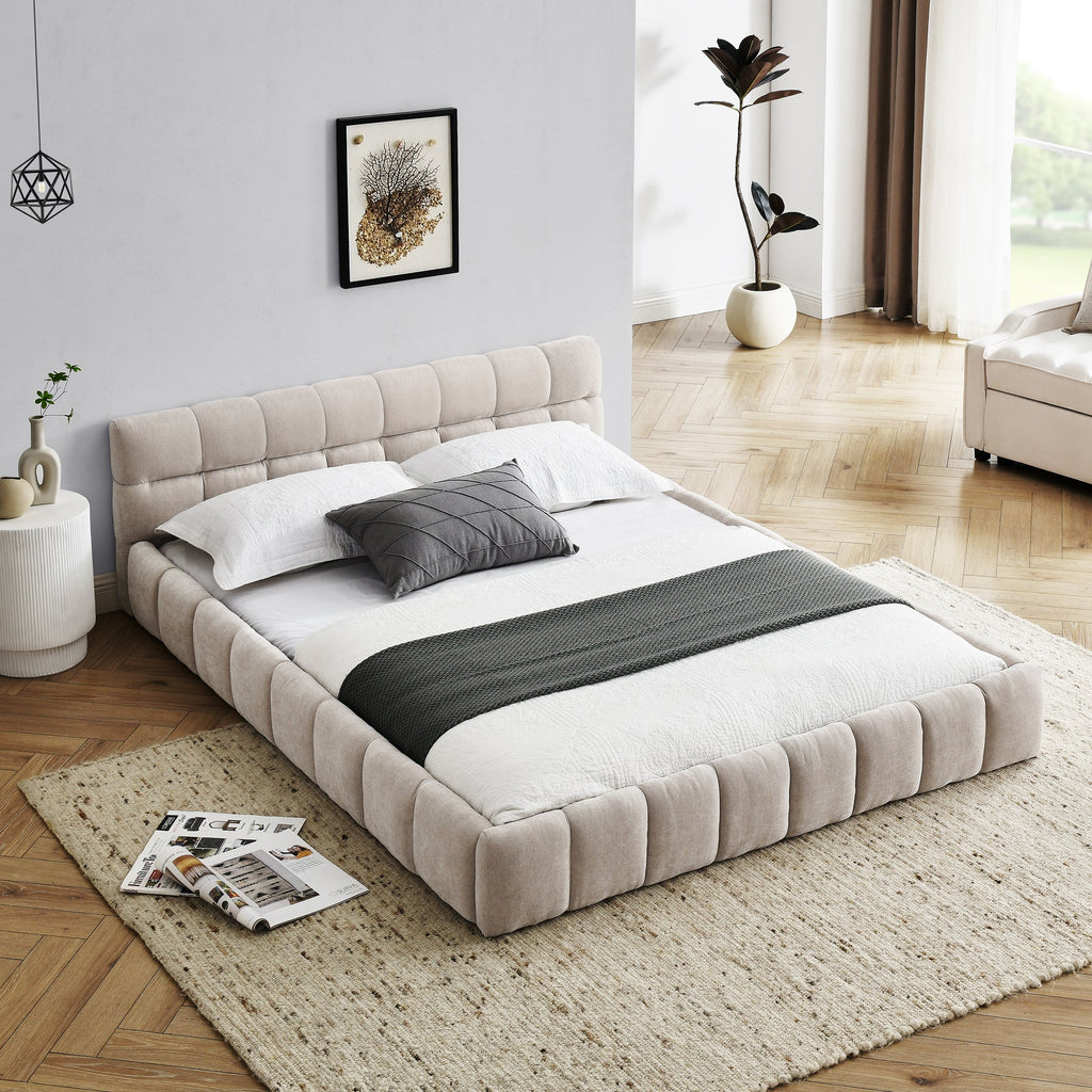 Queen Size Upholstered Bed Frame with Thick Fabric