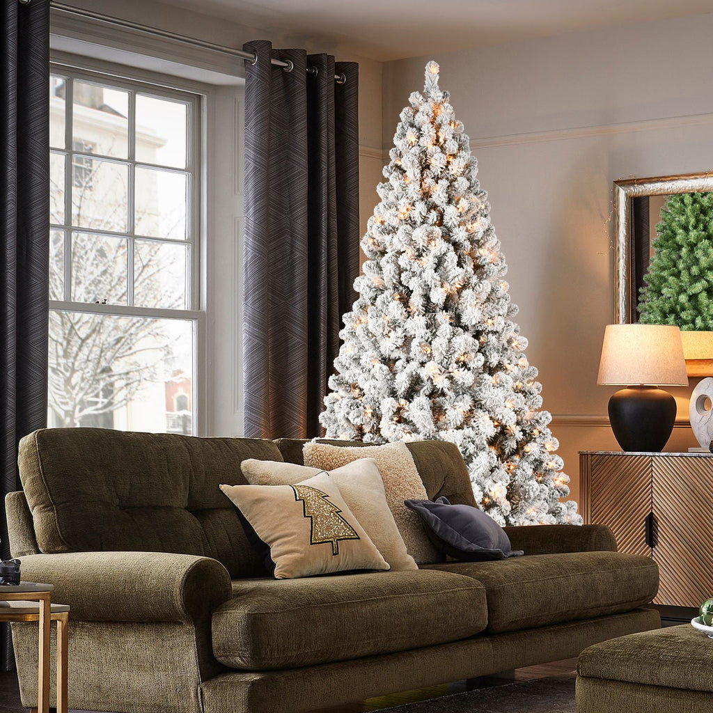 9ft Flocked Pre-Lit Christmas Tree with 650 UL Warm Lights