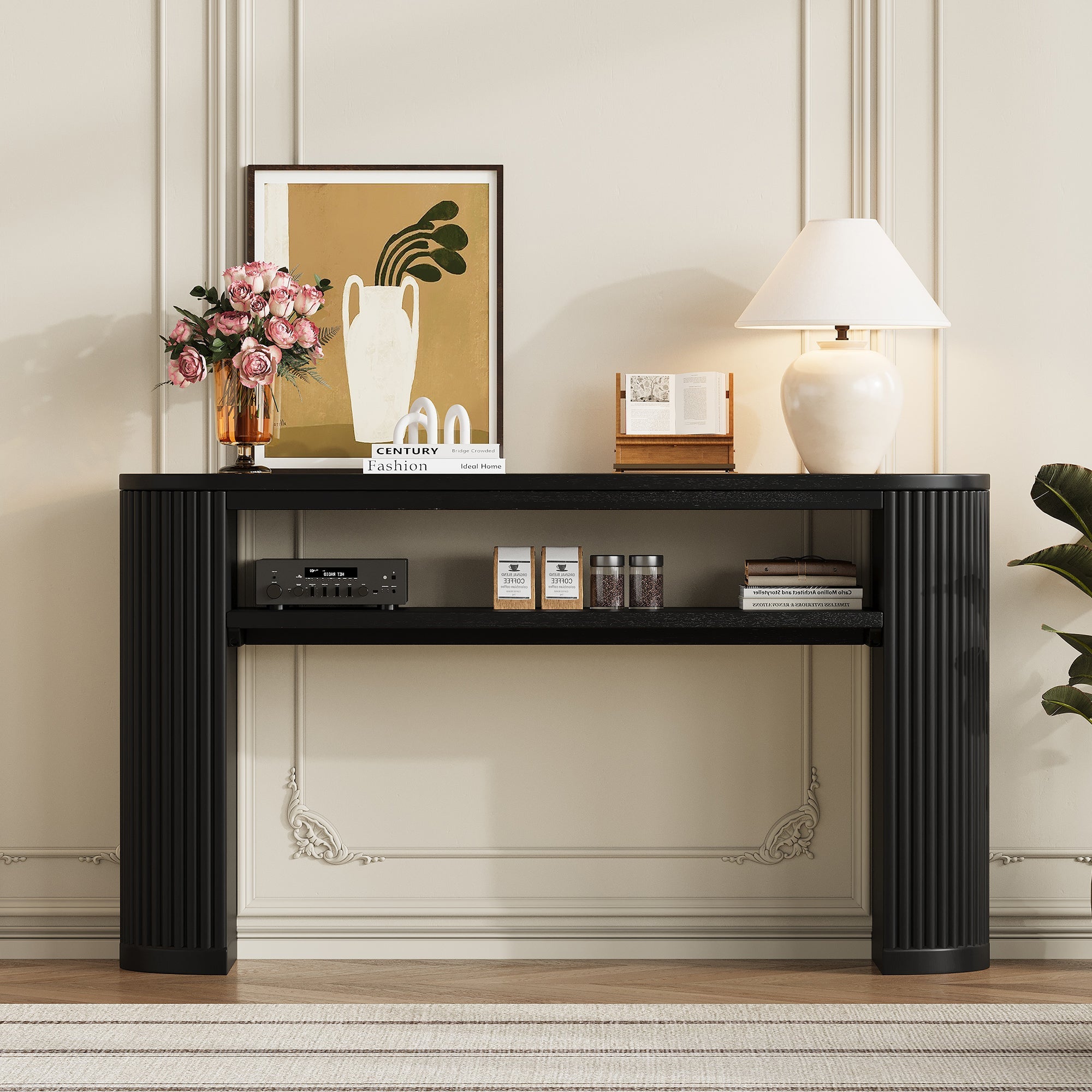 TREXM Rustic Console Table with Fluted Legs