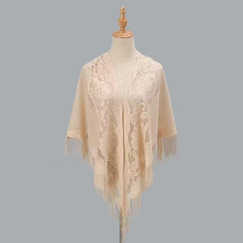 Womens Breathable Lace Triangle Shawl With Floral Design