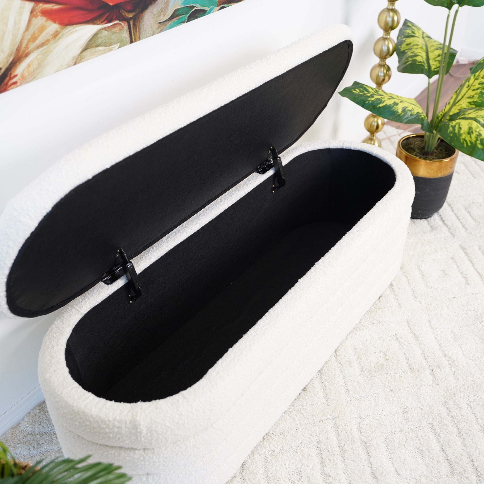 Cabana White Boucle Bench