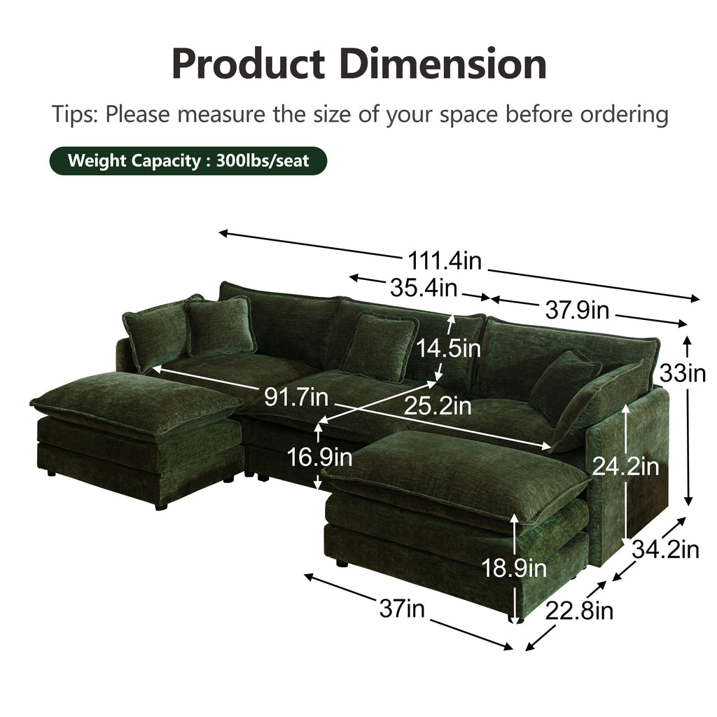 U-Shaped Sectional Sofa w/Reversible Footrest